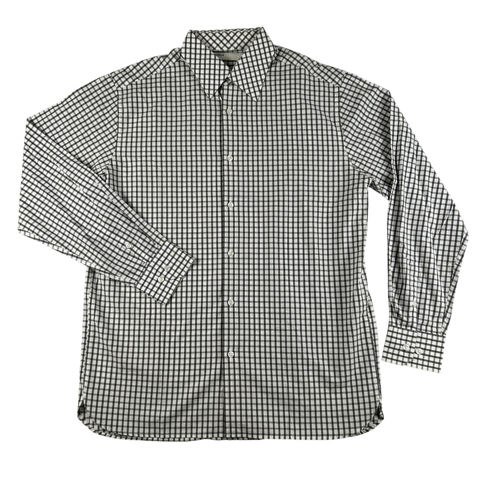 Perry Ellis Dress Shirt Mens Medium White Check Regular Fit Cotton Long Sleeve